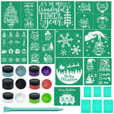 JAJADO Silk Screen Stencils Christmas Chalk Paste Starter Kits 23 Pcs, Adhesive Screen Printing Stencils Mesh Transfers Chalk Pa