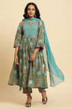 W For Woman Women'S Cotton Kurta, Straight Pant & Dupatta (23Auws19864-122303_Moss Brown