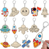 Trnayi 36 Pcs Outer Space Party Favors Unfinished Wooden Keychains Color Your Own Space Astronaut Star Planet Alien UFO DIY Wood