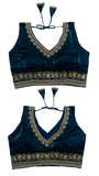 Vihu Fashion Women's Readymade Sleeveless blouseIndian Ethnic Designer Blouse Jimmy Choo Fabric Embroidered V Neck Blouse Back H