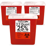 Oakridge Products Transparent Sharps Container for Home Use and Professional 2.2 Quart (3-Pack), Touchless Biohazard Needle and