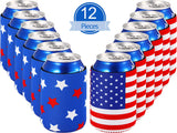 12 Pieces Can Cooler Sleeves for 4th of July Neoprene American Flag Coolers for Independence Day USA Flag Patriotic Insulated 12