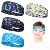 4 Pack Kids Athletic Sweatbands - Breathable Non-Slip Sports Headbands for Boys and Girls, Elastic Hairbands for Workout, Gym, R