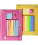 Mr. Pen- 2 Pack Pencil Cases, Pink and Yellow Flat Zipper Pouch for 3 Ring Binder