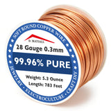 Copper Wire 99.95% Pure - 28 Gauge 0.3mm - 783 Feet 5.3 Ounce Spool - C11000 Soft Copper Wire Craft Wire for Gardening, Electroc