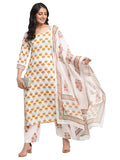 Gosriki Women'S Pure Cotton Floral Printed Kurta Palazzos And Dupatta (Jaipuri Yellow_Xl-Yellow_X-Large),Yellow,,B098P1KFN8