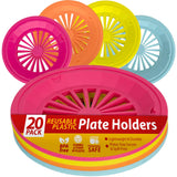 Besti Reusable Plastic Paper Plate Holders 10 Inch, 20 Piece Round Plastic Paper Plate Holder Set with Snap-In Grooves, Dishwash