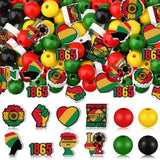 Waydress 200 Pcs Juneteenth Wooden Beads African Red Green Yellow Wood Beads Bulk 1865 Freedom Day Ball Ornaments for American J