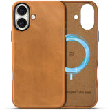 SHIELDON Case for iPhone 16 Plus 2024, Genuine Leather Magnetic Wireless Charging Slim Non-Slip Grip Shockproof Protective Cover