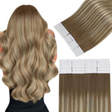 Easyouth Tapes in Extensions Remy Hair Brown Tape in Hair Extensions Human Hair Balayage Dirty Brown and Platinum Blonde Tape in