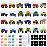 Simgoing 24 Pcs Ready to Paint Ceramic Monster Truck Ornaments Unpainted DIY Ceramic Painting Kit with 24 Acrylic Paints 4 Paint