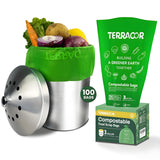 TERRACOR 3 Gallon Compostable Trash Bags, 100 Bags Compost Bags for Countertop Bin, BPI Certified and Meet The ASTM D6400 Standa