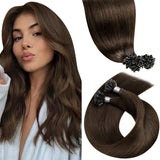 LaaVoo U Tip Hair Extensiosn Human Hair Brown K Tip Hair Extensions Real Human Hair Medium Brown K Tips Hair Extensions Hot Fusi