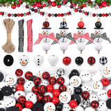 200 Pieces Christmas Wooden Beads for Craft Christmas Buffalo Plaid Round Craft Beads Farmhouse Loose Polished Spacer Bead Winte