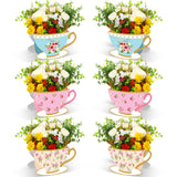 Yinder 6 Pcs Tea Party Decorations Princess Party Flower Boxes Centerpiece Floral Teapot Centerpiece for Floral Tea Themed Birth