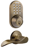 MiLocks DFL02AQ Electronic Touchpad Entry Keyless Deadbolt and Passage Lever Combo, Antique Brass