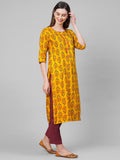 Anni Designer Women'S Rayon Straight Printed Kurta (Aumz Yellow_L-Yellow_Large),Yellow,L,Rayon,Straight,kurta