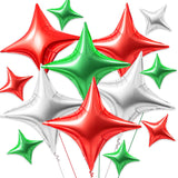 TONIFUL 30Pcs 26In&10In Star Balloons Red Green Silver Four Pointed Foil Mini Star Mylar Balloons for Halloween Chrismas Birthda