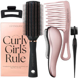 Lily England Curly Hair Brush Set - For Kids & Women with Detangler, Wide Tooth Comb, Edge Brush & Claw Clip - The Ideal Gift
