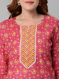 Anni Designer Women'S Cotton Blend Traditional Straight Printed Kurta With Pant (Mikaa Pink-Nw5_Xxl_Pink_Xx-Large),Pink,2XL,,,