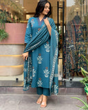Anni Designer Women'S Rayon Blend Straight Printed Kurta With Pant & Dupatta (Jimny Blue-Vks01_4Xl_Blue_Xxxx-Large),Blue,4XL,,,