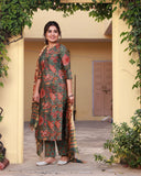 Anni Designer Women'S Rayon Blend Printed Straight Kurta With Pant & Dupatta (Fta Green-Nrk_L_Green_Large),Green,L,,,