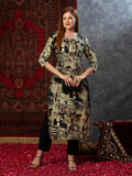 Anni Designer Women'S Cotton Blend Straight Printed Kurta With Pant (Rai Black-Nw_L_Black_Large),Black,L,,,