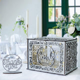 OurWarm Silver Wedding Card Box with Lock, Wooden Gift Card Box for Wedding Reception with Clear Window and Light, Wedding Envel
