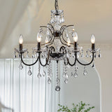 Bestier Black Finish Elegent Crystal Candle Candelabra Chandelier 6 Light Lighting Fixture LED Pendant Ceiling Light Dia 26 in x