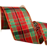 Meseey Christmas Red Green Gold Buffalo Plaid Ribbon 4 Inch x 10 Yards Tartan Check Wired Ribbon for Topper Bow,Wreath,Gift Wrap