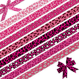NUVCELKA Leopard Ribbon 8 Pack - 24 Yards Pink Printed Ribbons Set, 3/8 Inch Animal Print Grosgrain for Crafts DIY Bows Hearts L
