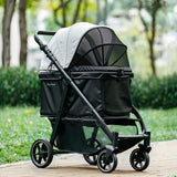 Pawccoli Medium Dog Stroller, Foldable Pet Stroller with Adjustable Handle & No Zip Entry, Storage Basket & Cup Holder, Canopy,