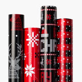 MAYPLUSS Christmas Wrapping Paper Jumbo Rolls - 30IN X 120IN - 4 Roll - Kraft Merry Christmas Reindeer Gnome Stripe for New Year
