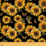 Feelyou Sunflower Outdoor Fabric by The Yard, Butterfly Yellow Floral Upholstery Fabric for Chairs, Girls Women Blossom Flowers