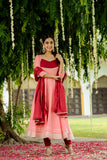 Anni Designer Women'S Rayon Viscose Solid Anarkali Kurta With Pant & Dupatta (Kuspari Peach_S_Peach_Small),Peach,S,,,