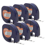 DYMO Authentic Lt Paper Labeling Tape for LetraTag Label Makers, 1/2 (12mm), Black Print On White Tape, 6Pack