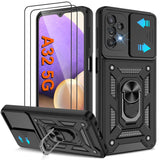 ATUMP for Galaxy A32-5G Phone Case with (2 Pcs) HD Screen Protector, Heavy Duty Shockproof with 360 Rotation Kickstand [Military