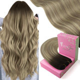 YoungSee Weft Human Hair Extensions Ombre Sew in Extensions Dark Brown Light Brown with Blonde Double Weft Real Hair Extensions
