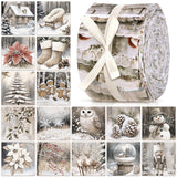 Fanfanwin 40 Pcs Neutral Christmas Quilting Fabric Roll 2.56 Inch Beige Winter Precut Fabric Square Jelly Patchwork Santa Nutcra