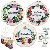 Nuberlic 3 Pack Funny Embroidery Kit, Handmade Cross Stitch Starter Kit for Beginners Adults