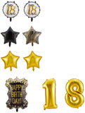 AMFIN (Pack of 8) 18 th HBD Theme Birthday Balloon Bouquet Gold Black Metallic Finish Foil Women Men Girls Boys Decoration Item