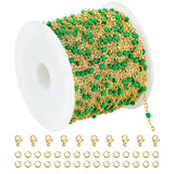 KYUNHOO 16.4 Feet Gold Plated Jewelry Chain Roll Stainless Steel Cable Chain Links Green Bead Rosary Chains with Jewelry Finding