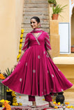 Anni Designer Women'S Rayon Blend Anarkali Printed Kurta With Pant & Dupatta (Berlin Pink-Vks01_S_Pink_Small),Pink,S,,,