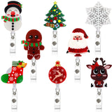 JANYUN 8 Pack Christmas Badge Reels Retractable, Xmas Nurse Badge Holder ID Name Card with Alligator Swivel Clip, Cute Elk Snowm