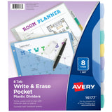 Avery Write & Erase Pocket Plastic Dividers for 3 Ring Binders, 8 Tab Set, Multicolor, Works with Sheet Protectors, 1 Set (16177