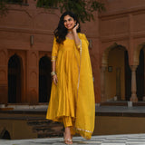 Anni Designer Women'S Rayon Blend Anarkali Solid Kurta With Pant & Dupatta (Sitapati Yellow_4Xl_Yellow_Xxxx-Large),Yellow,4XL,Rayon Blend,Anarkali,