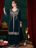 Libas Women'S Velvet Kurta Set (48779O_Teal Blue Teal Blue 2Xl