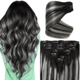 Ve Sunny Clip in Human Hair Extensions Black Ombre Clip in Hair Extensions Real Human Hair Silver Hair Clip in Extensions Balaya