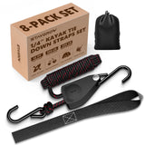 Kayak Straps Tie Downs 8 Pack Set, Roof Rack Straps Adjustable Ratchet Tie Down Straps with Lock S Hooks, 1/4 Inch 12 Feet Ratch