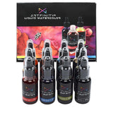 Artfinity Liquid Watercolor Paint 30 ml Bottles, Set of 12 Colors - Vibrant Dye-Based Liquid Watercolor w/Glass Pipette, Fast-Dr